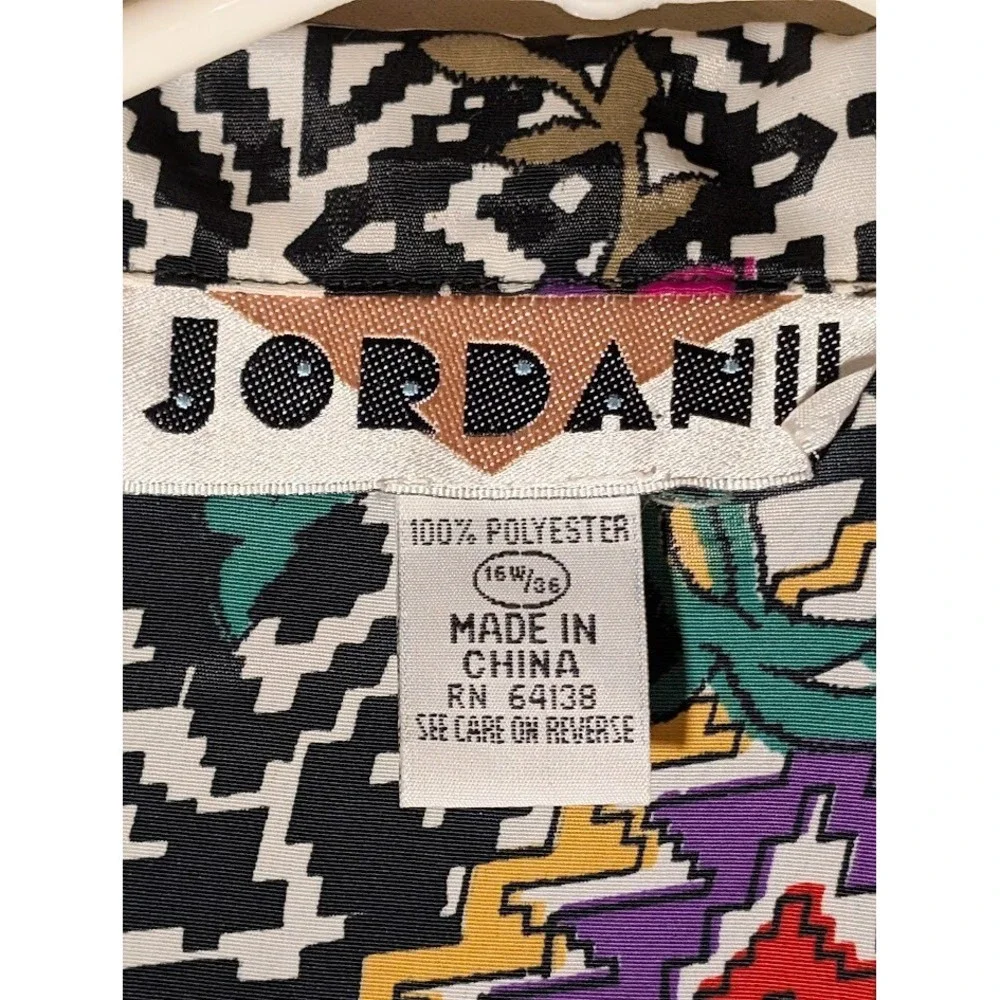 Jordani Women's Blouse 16W Black White Geometric Floral Print‎ Short Sleeve - Picture 3 of 3